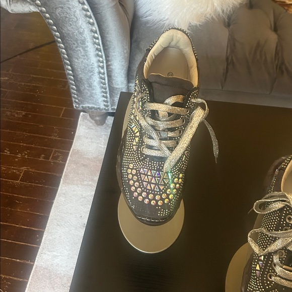 Stylish Dark Grey and Silver Women's Bedazzled Sneakers - Picture 3 of 11
